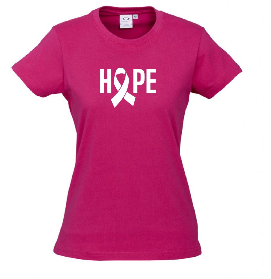 Women Ice Cotton Hot Pink T-Shirt with Hope Logo in White